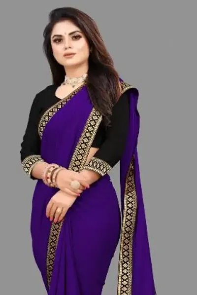 Solid Plain Daily Wear Georgette Sarees with Blouse Piece