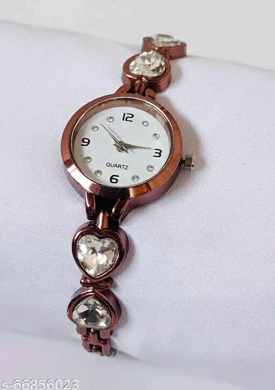 A Watch Heart Shape Stone Analogueue Women's Watch (Bronze)