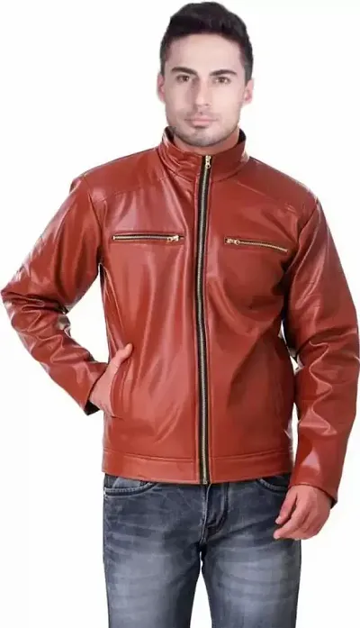 Stylish And Trendy PU Leather Solid Jackets For Men