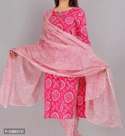 Trendy  Pink Printed Cotton Blend Kurta Bottom Set For Women