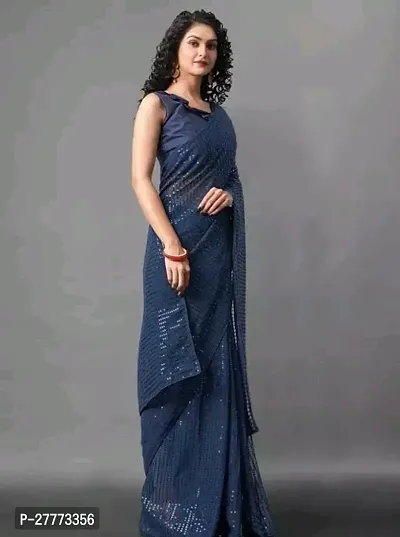 Stylish Blue Georgette Saree With Blouse Piece Saree For Women-thumb0