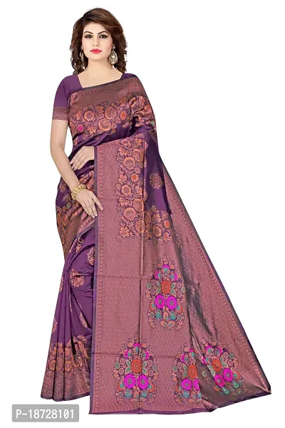 Stylish Purple Banarasi Silk Saree With Blouse Piece For Women-thumb0