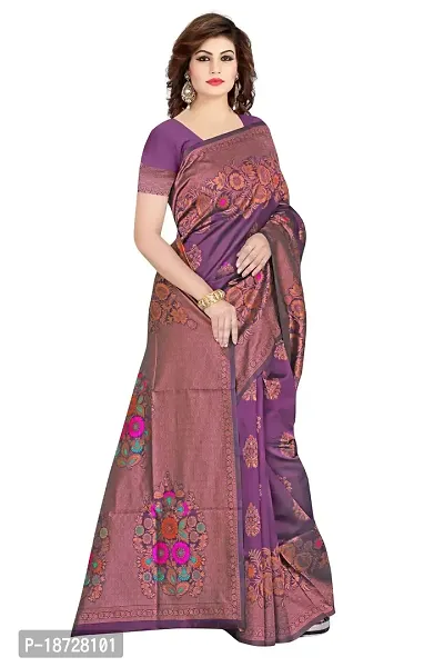Stylish Purple Banarasi Silk Saree With Blouse Piece For Women-thumb2