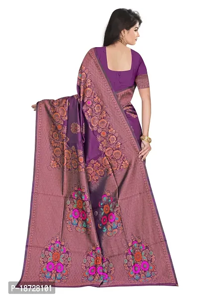 Stylish Purple Banarasi Silk Saree With Blouse Piece For Women-thumb3