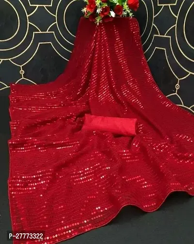 Stylish Red Georgette Saree With Blouse Piece Saree For Women-thumb0