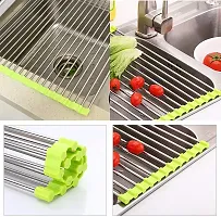 Luxansa Multipurpose Foldable Stainless Steel Roll up Dish Drying Rack Over The Sink Kitchen Rolling Dry Drainer (Multicolour)-thumb2