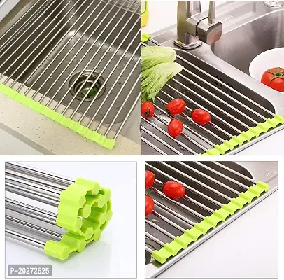 Luxansa Multipurpose Foldable Stainless Steel Roll up Dish Drying Rack Over The Sink Kitchen Rolling Dry Drainer (Multicolour)-thumb3