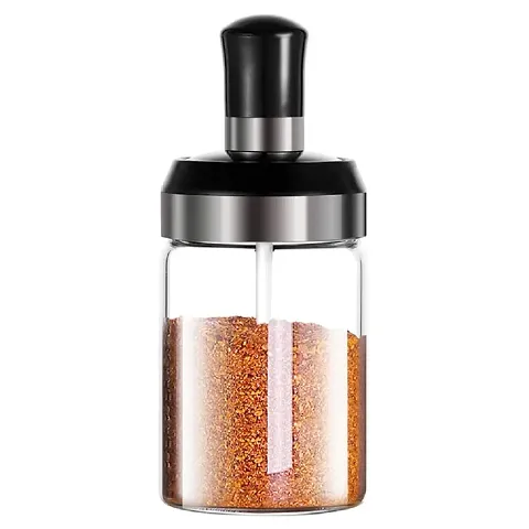 Luxansa Borosilicate Kitchen Glass Food and Pickle Storage Spice Jar with Spoon Salt Container Glass Jar, Pickle Jar Set, Spoon Jar, Seasoning Box Condiment Salt Jar for Kitchen Dinning Table ( 1 Pc Salt Jar )