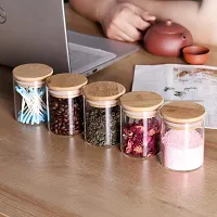 Luxansa Transparent Glass Jar Wooden Lid For Food Storage Containers Set, Airtight Food Jars with Lids, Kitchen Canisters For Sugar, Candy, Cookie, Rice and Spice Jars For Kitchen (270 ml, Set of 2)-thumb1