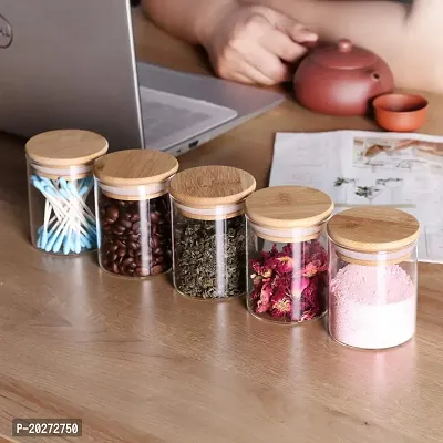 Luxansa Transparent Glass Jar Wooden Lid For Food Storage Containers Set, Airtight Food Jars with Lids, Kitchen Canisters For Sugar, Candy, Cookie, Rice and Spice Jars For Kitchen (270 ml, Set of 2)-thumb2