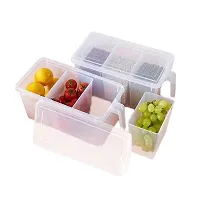 Luxansa Food Grade Plastic Refrigerator Organizer Container Freezer Pantry Kitchen Office Stationary Storage Basket Square Handle with 3 Smaller Bins Boxes and Lid Cover Fridge Containers Box For Vegetables  Fruits Cabinet Desk ( Pack of 1 )-thumb1