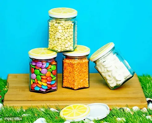 Luxansa Hexa Shape Glass jar Coming with Metal Golden Color Air Tight Lid and Rust Proof Jar Food Organize For Dry Fruits, Dried Storage, Honey, Spice Masala Pot Matka, Chocolate, Jelly for Kitchen-thumb3