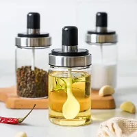 Luxansa Pack of 2 Pickle Jars Set Glass Spice Jar Container With Spoon Jar Bottle For Dining Table, Salt Jars, Tea, Sugar, Food and Condiment Sugar Pot Oil Dispenser Glass Jar With Spoon Lid for Kitchen  Restaurants - 250 ML-thumb1