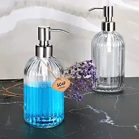 Luxansa Pack of 2 Clear Glass Hand Liquid Soap Dispenser Set Round Bottles for Essential Oil, Lotion Dispenser, Hand Dispenser, Conditioner  Shampoo Dispenser, Dish Pump for Bathroom and Kitchen-thumb3