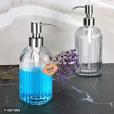 Luxansa Pack of 2 Clear Glass Hand Liquid Soap Dispenser Set Round Bottles for Essential Oil, Lotion Dispenser, Hand Dispenser, Conditioner  Shampoo Dispenser, Dish Pump for Bathroom and Kitchen-thumb4