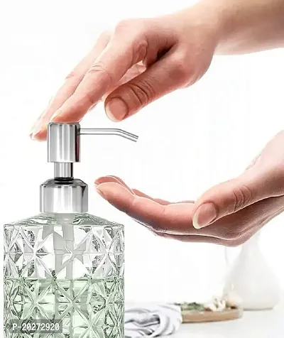 Luxansa Clear Glass Liquid Soap Dispenser Set for Bathroom, Wash Basin Hand wash Accessories Bottle, Handwash Dispenser Lotion with Press Pump Bottle-thumb3