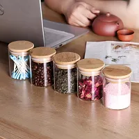 Luxansa Borosilicate Wooden Lid Glass Jar For Food Storage Containers Sugar, Candy, Cookie, Rice, Jam, Honey, Grocery and Pickle Dry Fruit Spice Jars With Airtight Bamboo Lids  Silicone Sealing Ring Jar For Kitchen ( 270 ml, Set Of 3 )-thumb4