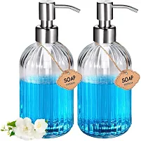 Luxansa Pack of 2 Clear Glass Hand Liquid Soap Dispenser Set Round Bottles for Essential Oil, Lotion Dispenser, Hand Dispenser, Conditioner  Shampoo Dispenser, Dish Pump for Bathroom and Kitchen-thumb1