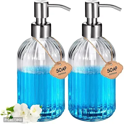 Luxansa Pack of 2 Clear Glass Hand Liquid Soap Dispenser Set Round Bottles for Essential Oil, Lotion Dispenser, Hand Dispenser, Conditioner  Shampoo Dispenser, Dish Pump for Bathroom and Kitchen-thumb2