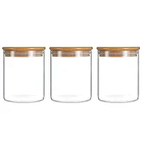 Luxansa Transparent Fancy Food Storage Cantainers, Airtight Food Jars with Bamboo Wooden Lids Glass Jar Kitchen Canisters For Sugar,Candy, Cookie, Honey, Jam, Rice and Spice Jars For Home  Restaurants ( 270 ml, Set of 3 )-thumb1