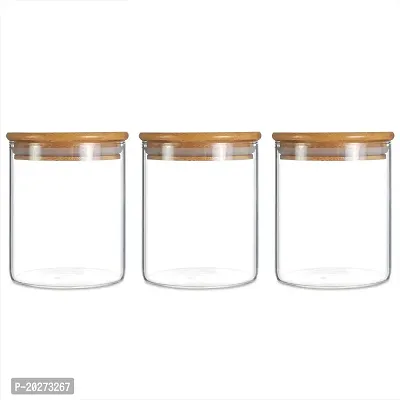 Luxansa Transparent Fancy Food Storage Cantainers, Airtight Food Jars with Bamboo Wooden Lids Glass Jar Kitchen Canisters For Sugar,Candy, Cookie, Honey, Jam, Rice and Spice Jars For Home  Restaurants ( 270 ml, Set of 3 )-thumb2