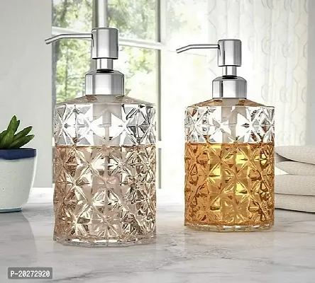 Luxansa Clear Glass Liquid Soap Dispenser Set for Bathroom, Wash Basin Hand wash Accessories Bottle, Handwash Dispenser Lotion with Press Pump Bottle