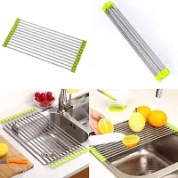 Luxansa Multipurpose Foldable Stainless Steel Roll up Dish Drying Rack Over The Sink Kitchen Rolling Dry Drainer (Multicolour)-thumb3