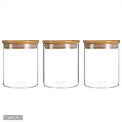 Luxansa Borosilicate Wooden Lid Glass Jar For Food Storage Containers Sugar, Candy, Cookie, Rice, Jam, Honey, Grocery and Pickle Dry Fruit Spice Jars With Airtight Bamboo Lids  Silicone Sealing Ring Jar For Kitchen ( 270 ml, Set Of 3 )-thumb2