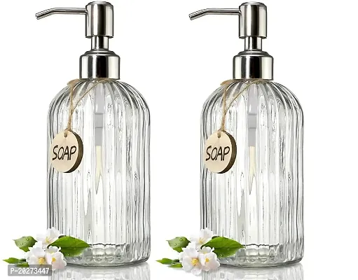 Luxansa Pack of 2 Clear Glass Soap Dispenser Set for Bathroom Hand Liquid Dispenser, Handwash Bottle Wash Basin Dispenser, Soap Lotion Dispenser with Press Pump Bottle for Bathroom Accessories