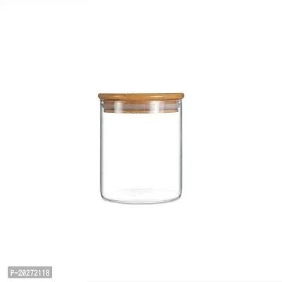 Luxansa 270ml Glass Food Storage Containers Set, Airtight Bamboo Wooden Lids, Kitchen Canisters for Sugar, Candy, Cookie, Rice, Pickle and Spice Jar For Home  Restaurants (270 ml, Pack of 1)-thumb0
