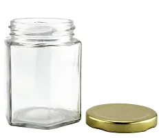 Luxansa Hexa Shape Glass jar Coming with Metal Golden Color Air Tight Lid and Rust Proof Jar Food Organize For Dry Fruits, Dried Storage, Honey, Spice Masala Pot Matka, Chocolate, Jelly for Kitchen-thumb4