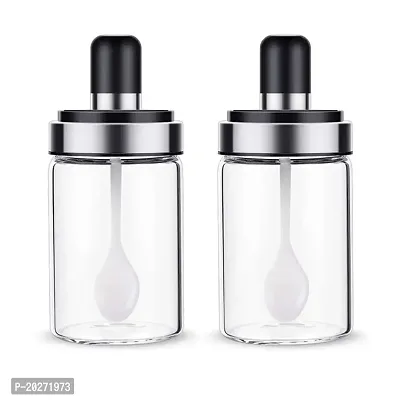 Luxansa Pack of 2 Borosilicate Kitchen Glass Food and Pickle Storage Spice Jar with Spoon Salt Container Spoon Jar, Pickle Jar, Glass Jar and Container for Home  Restaurants (250 ML)-thumb0