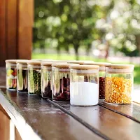 Luxansa Borosilicate Wooden Lid Glass Jar For Food Storage Containers Sugar, Candy, Cookie, Rice, Jam, Honey, Grocery and Pickle Dry Fruit Spice Jars With Airtight Bamboo Lids  Silicone Sealing Ring Jar For Kitchen ( 270 ml, Set Of 3 )-thumb3