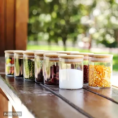 Luxansa Borosilicate Wooden Lid Glass Jar For Food Storage Containers Sugar, Candy, Cookie, Rice, Jam, Honey, Grocery and Pickle Dry Fruit Spice Jars With Airtight Bamboo Lids  Silicone Sealing Ring Jar For Kitchen ( 270 ml, Set Of 3 )-thumb4