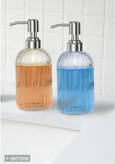 Luxansa Clear Glass Soap Dispenser Refillable Liquid Hand Soap Dispenser Bottle with Pump for Bathroom, Handwash Liquid Bottle, wash Basin Glass Sanitizer Hand Dish Dispenser, Lotion Dispenser for Kitchen-thumb2