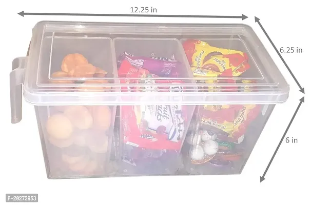 Luxansa Food Grade Plastic Refrigerator Organizer Container Freezer Pantry Kitchen Office Stationary Storage Basket Square Handle Jar with 3 Smaller Bins Boxes and Lid Fridge Cover for Cabinet Desk ( Pack of 1 )-thumb5