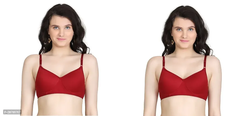 Fancy Red Polycotton Everyday Bra For Women Pack Of 2