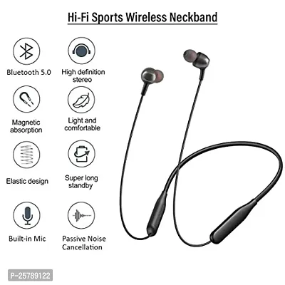 Wireless Bluetooth Headphones Earphones for Oppo K10 Original Sports Bluetooth Wireless Earphone with Deep Bass and Neckband Hands-Free Call/Music, Sports Earbuds, Sweatproof Mic Headphones with Long Battery Life and Flexible Headset ( BS9,RKZ-1005,BLACK)-thumb2