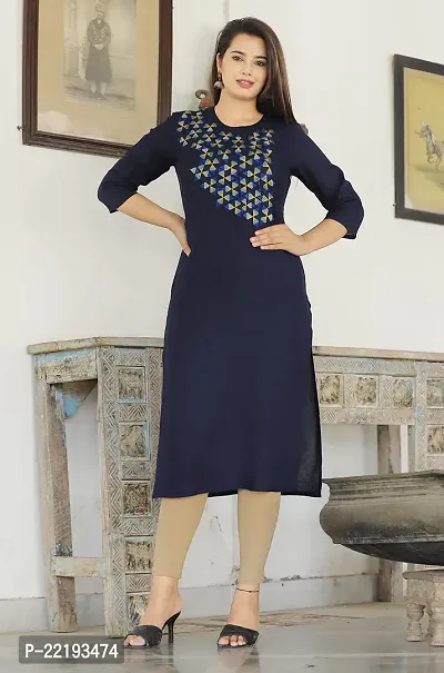 Straight Women's/Girls Buti Design Embroidery Kurti(Kurti-Dblue-M)-thumb3