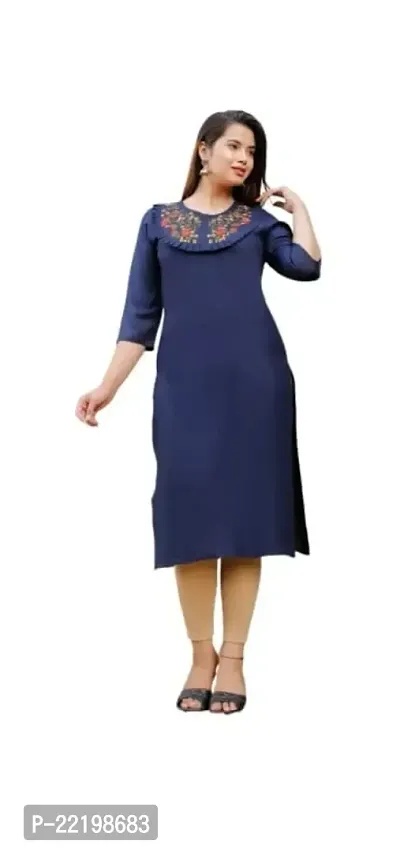 Straight Women's/Girls Buti Design Embroidery Kurti(Kurti-FBlue-M)