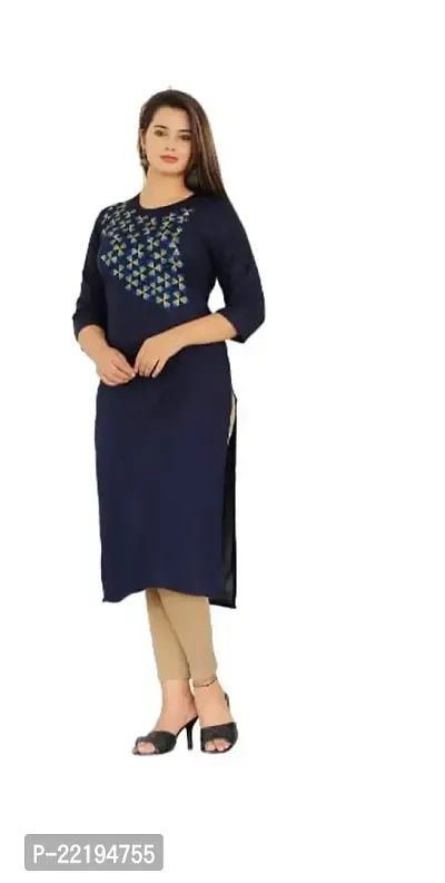 Straight Women's/Girls Buti Design Embroidery Kurti(Kurti-Dblue-L)-thumb0