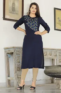 Straight Women's/Girls Buti Design Embroidery Kurti(Kurti-Dblue-L)-thumb2