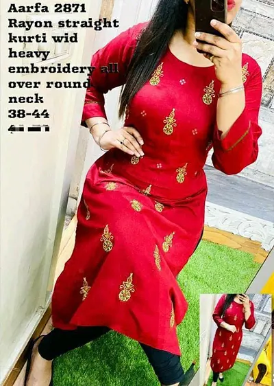 Stylish Rayon Embroidered 3/4 Sleeves Kurta For Women