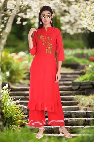 Casual Rayon Embroidery Kurta For Women