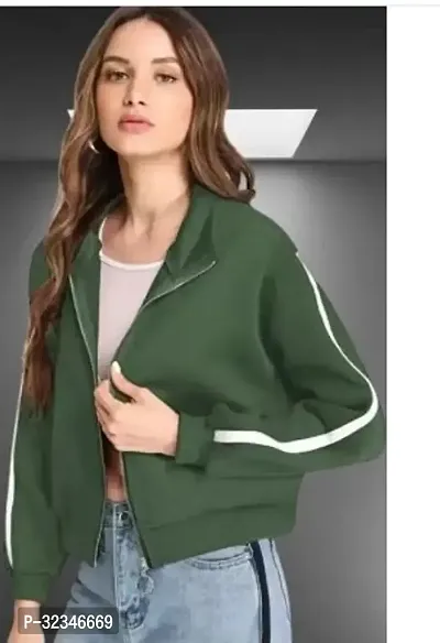 Stylish Green Fleece Solid Sweatshirt For Women-thumb0