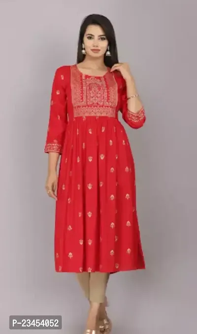 Elegant Red Cotton Embroidered Kurta For Women