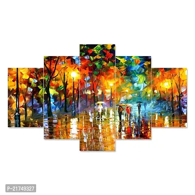 Vasudhara collection Set of Five Nture Scenery Framed Wall Painting for Home Decoration , Paintings for Living room , Bedroom , Big Size 3D Scenery  ( 75 X 43 CM)