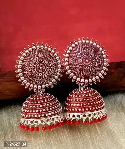 Red And White Combination Stylish Alloy Jhumkas