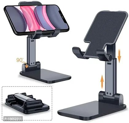 Foldable Mobile Stand Tabletop Stand Adjustable Phone Holder and iPad Stand  For Bed , Table, Office, Video Recording Compatible With All Smartphones, Tablet (Black,)-thumb0