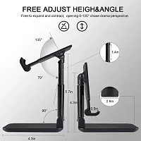 Foldable Mobile Stand Tabletop Stand Adjustable Phone Holder and iPad Stand  For Bed , Table, Office, Video Recording Compatible With All Smartphones, Tablet (Black,)-thumb2